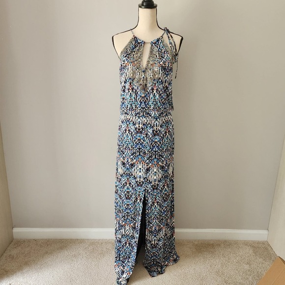PARKER Madera Paint Beaded Halter Dress Size Small‎ - Picture 3 of 12